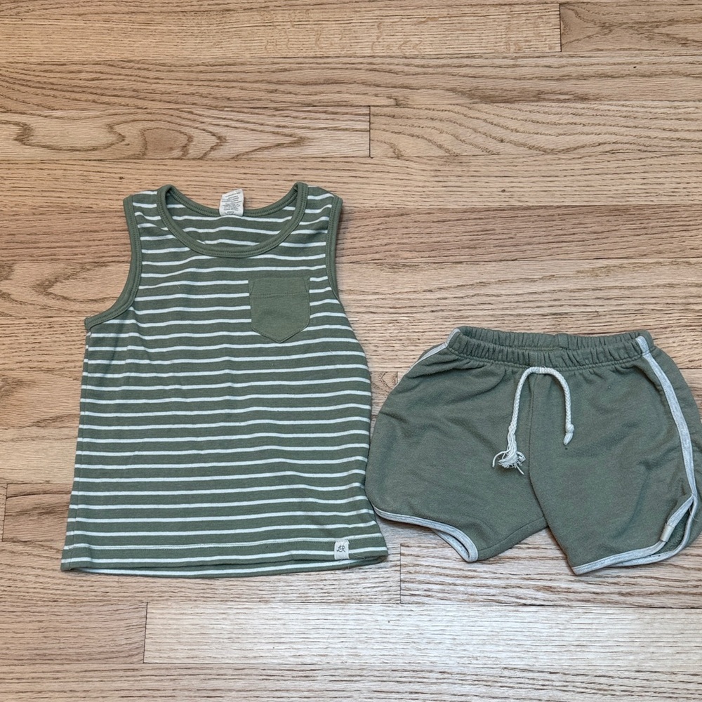 Little Road Co Green Striped Tank and Shorts Set